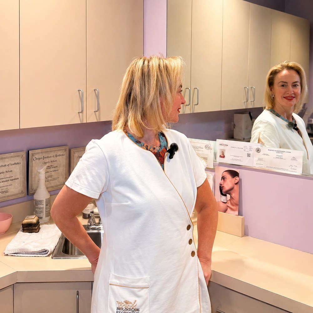 Christy Nelson in her Biologique Recherche uniform at Le Salon Cache in Scottsdale